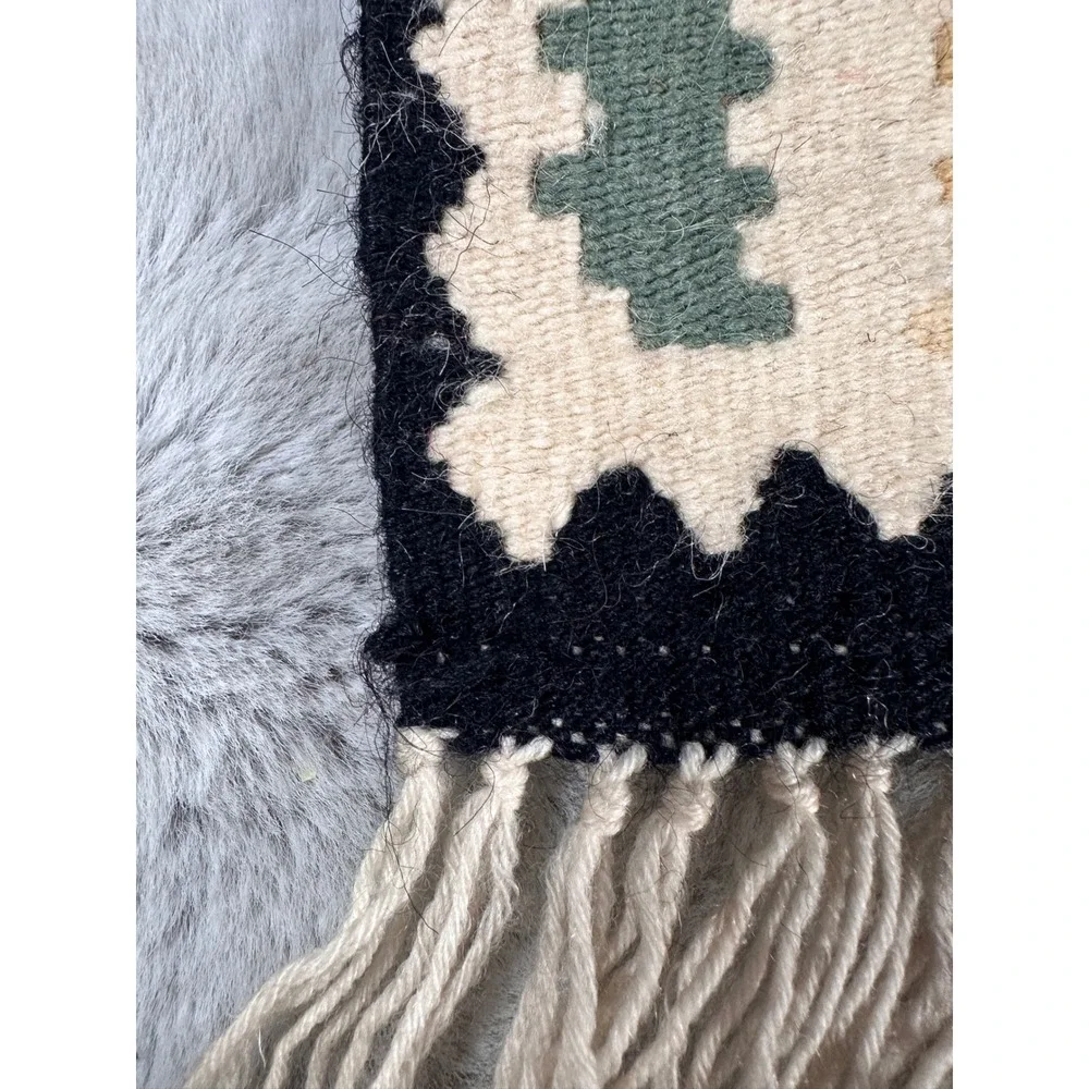 Table Runner  Southwestern Wool Kilim Geometric Fringe 39in